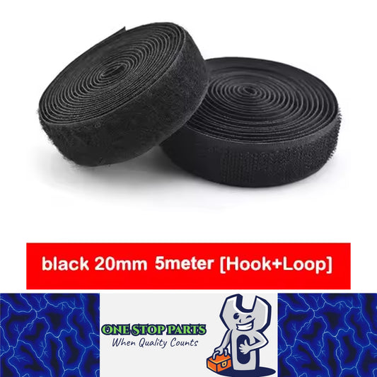 Pair Black 5M x 20mm Non-Adhesive Hook and Loop Tape Sewing Fastener Magic Tape
