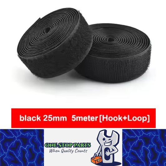 Pair Black 5M x 25mm Non-Adhesive Hook and Loop Tape Sewing Fastener Magic Tape