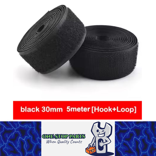 Pair Black 5M x 30mm Non-Adhesive Hook and Loop Tape Sewing Fastener Magic Tape