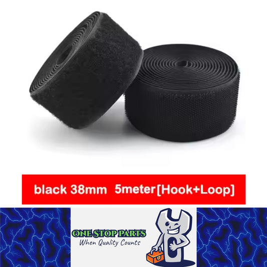 Pair Black 5M x 38mm Non-Adhesive Hook and Loop Tape Sewing Fastener Magic Tape