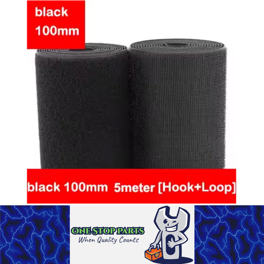 Pair Black 5M x 100mm Non-Adhesive Hook and Loop Tape Sewing Fastener Magic Tape