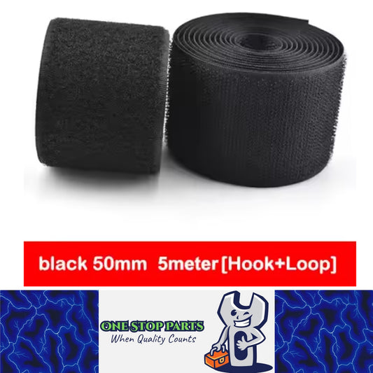 Pair Black 5M x 50mm Non-Adhesive Hook and Loop Tape Sewing Fastener Magic Tape