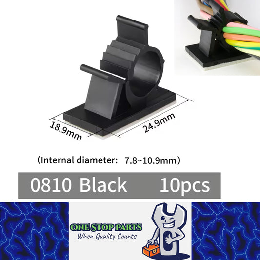 10 x Adjustable Cable Clips ID7.8-10.9mm Self-Adhesive Wire Clamps Cord Holders