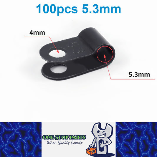100 X Black 5.3mm P Clamps Cable saddle clips R-Type Nylon Plastic Clamps 100pcs