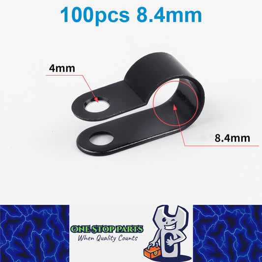 100 X Black 8.4mm P Clamps Cable saddle clips R-Type Nylon Plastic Clamps 100pcs