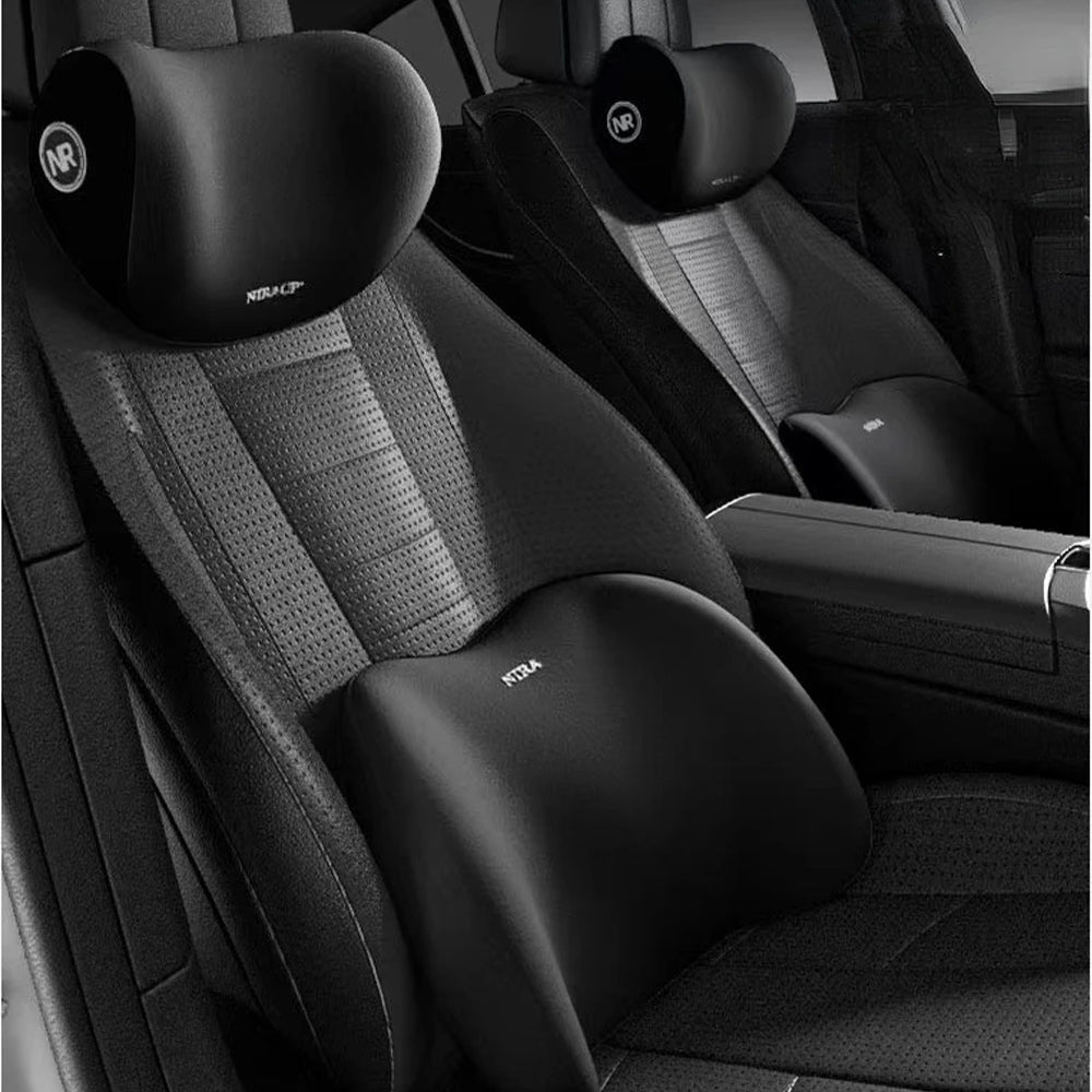 1 Set Black Car Neck Pillow and Lumbar Support Memory Foam Cushion Soft &Durable