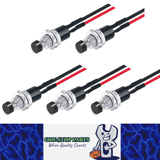 5 x Black Push Button Switches 7mm ON/OFF SPST Panel Mount Switches 20cm Wire