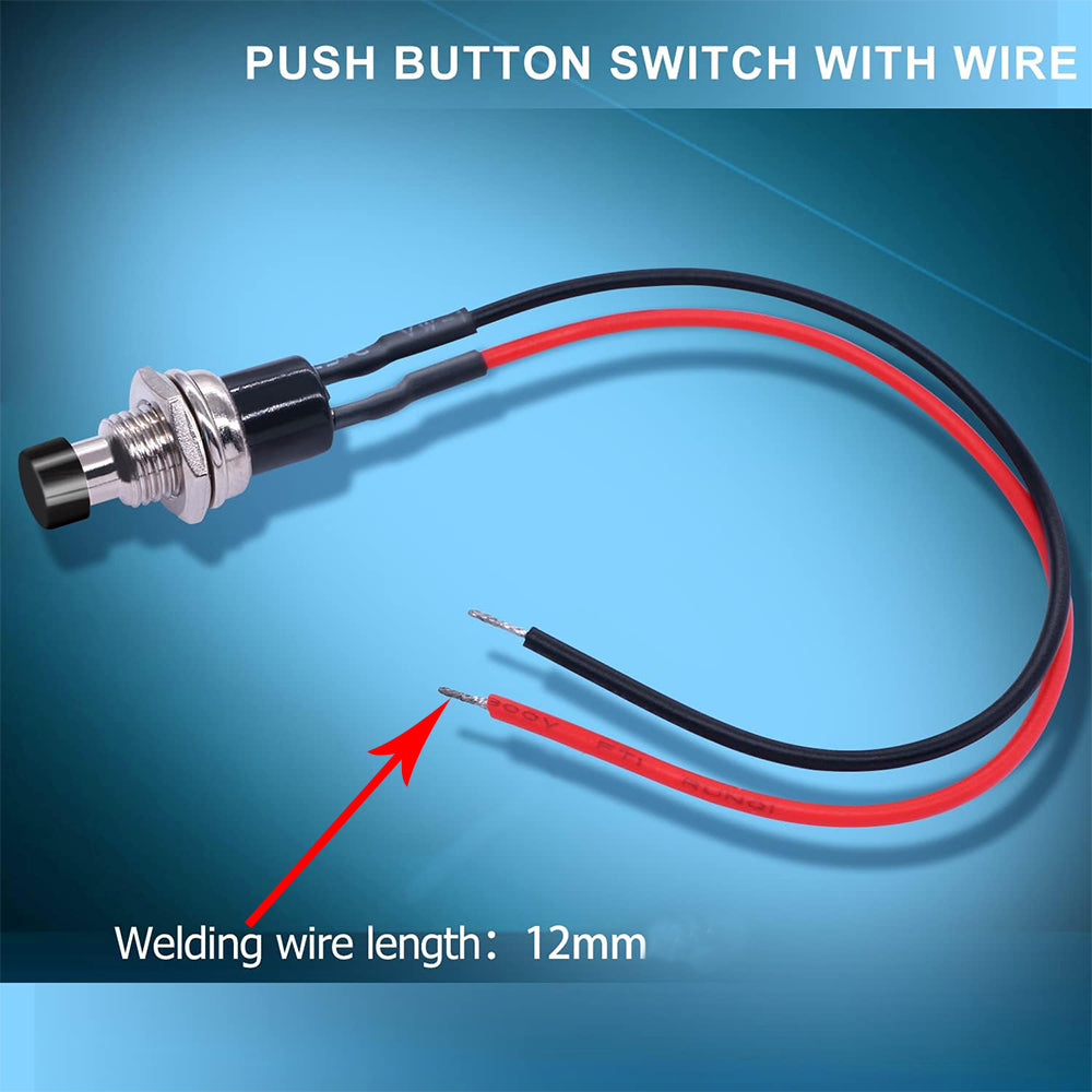 5 x Black Push Button Switches 7mm ON/OFF SPST Panel Mount Switches 20cm Wire