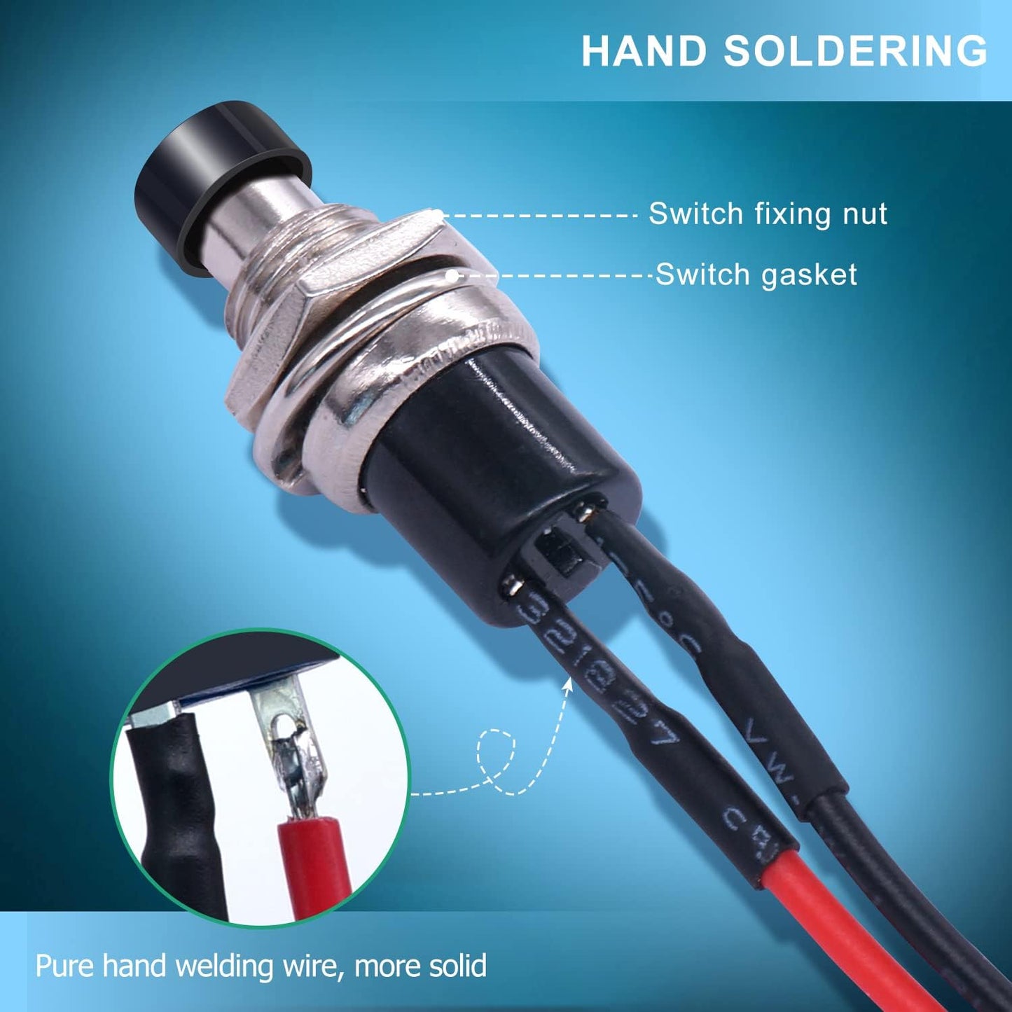 5 x Black Push Button Switches 7mm ON/OFF SPST Panel Mount Switches 20cm Wire