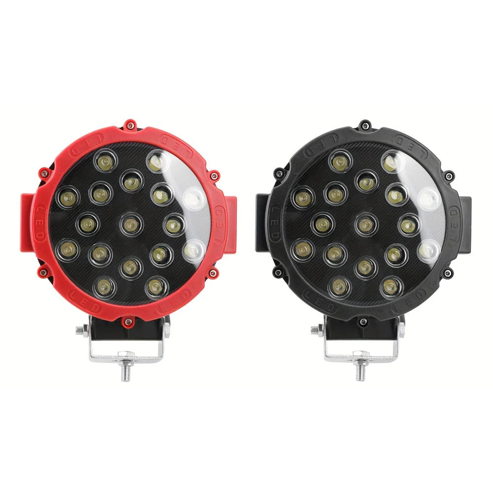 2 x Black Round LED Work Lights 177mm 51W 12-24V 6000K Spot Beam LED Spotlights