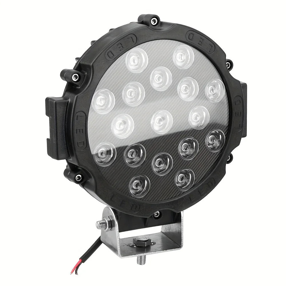 1 x Black Round LED Work Light 177mm 51W 12-24V 6000K Spot Beam LED Spotlight