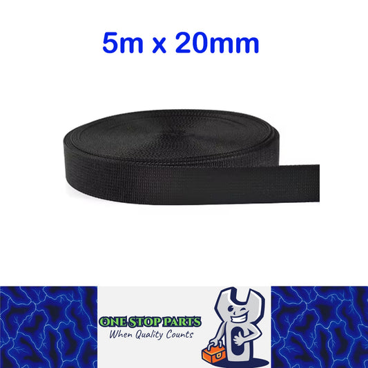 5m x 20mm Black Nylon Webbing Strap Safety Belt Knapsack Bag Leash DIY Crafting