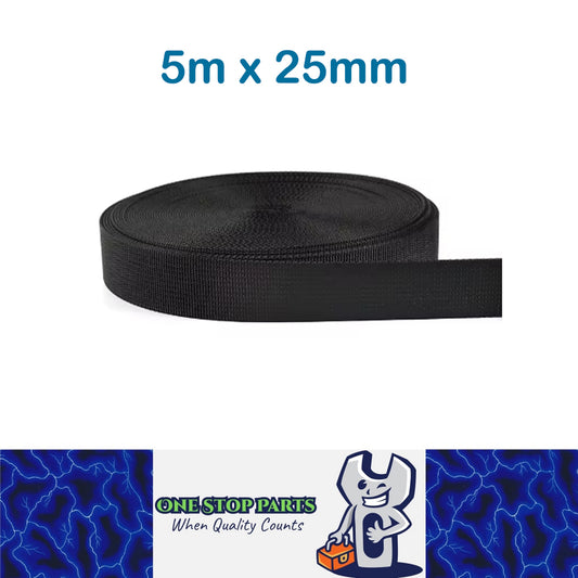 5m x 25mm Black Nylon Webbing Strap Safety Belt Knapsack Bag Leash DIY Crafting
