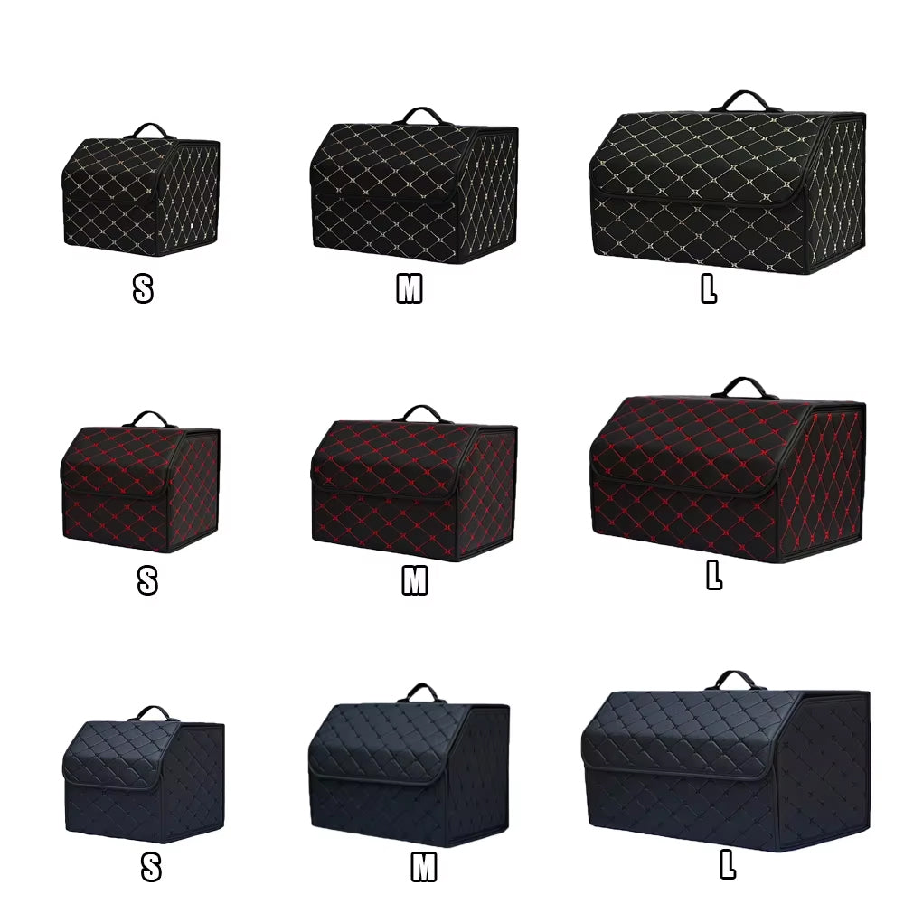 Red S PU Car Storage Box Trunk Organizer Collapsible Cargo Tool Storage Box