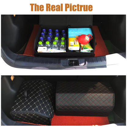 Red S PU Car Storage Box Trunk Organizer Collapsible Cargo Tool Storage Box