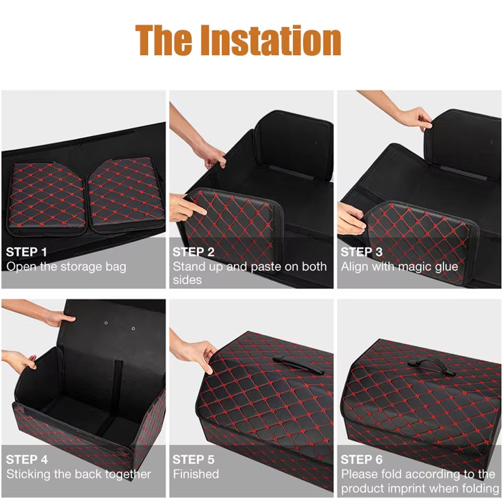 Red S PU Car Storage Box Trunk Organizer Collapsible Cargo Tool Storage Box