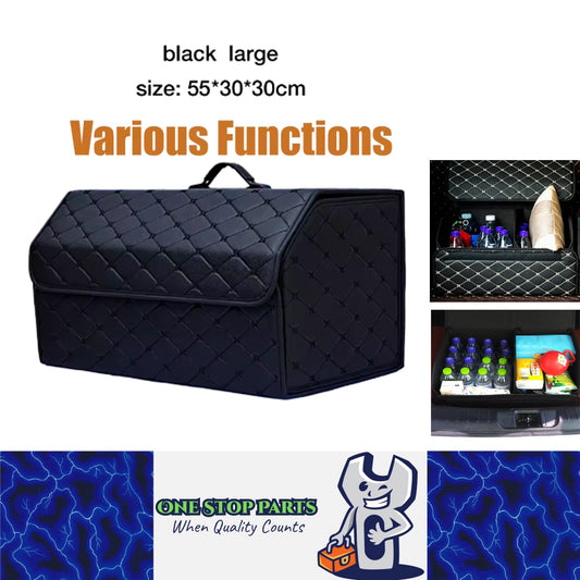 Black L PU Car Storage Box Trunk Organizer Collapsible Cargo Tool Storage Box