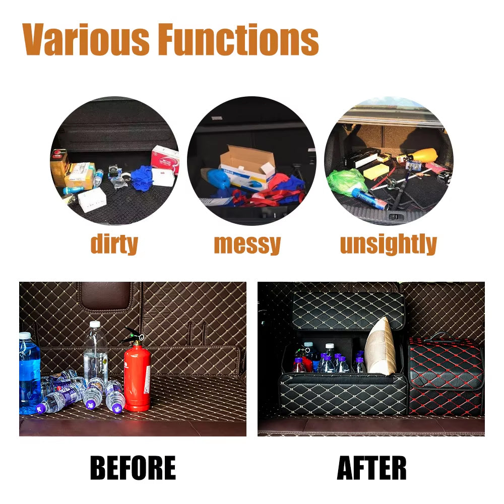 Red S PU Car Storage Box Trunk Organizer Collapsible Cargo Tool Storage Box