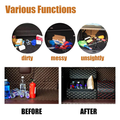 Red S PU Car Storage Box Trunk Organizer Collapsible Cargo Tool Storage Box