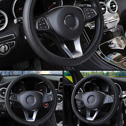 Car Steering Wheel Cover 37-39cm Microfiber Leather Protection Cover Black