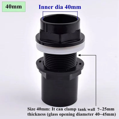 ID40mm Black PVC Aquarium Connector Fish Tank Drainage Straight Joint Pipe