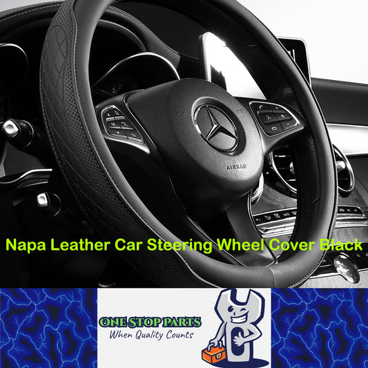 Napa Leather Car Steering Wheel Cover Universal 38cm Non-slip Breathable Black
