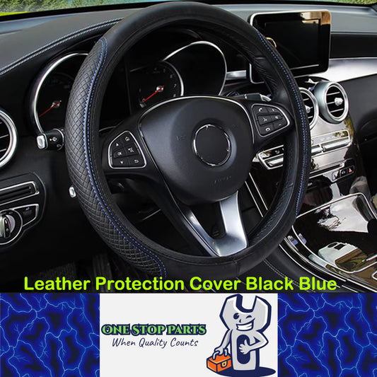 Car Steering Wheel Cover 37-39cm Microfiber Leather Protection Cover Black/Blue