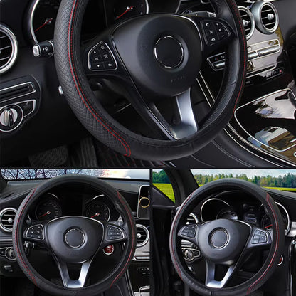 Car Steering Wheel Cover 37-39cm Microfiber Leather Protection Cover Black/Red