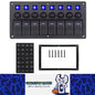 8 Gang Rocker Switch Panel Blue LED Lights Pre-Wired with Circuit Breakers