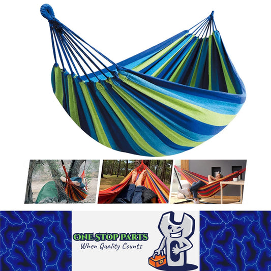 1 x Blue Canvas Hammock Camping Swing with Tree Ropes Load-bearing Up to 200kg