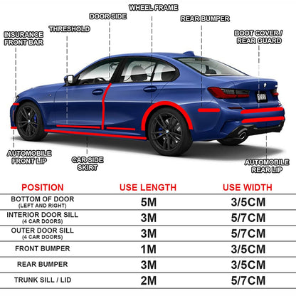 1m x5cm Silver Carbon Fiber Car Door Entry Guard Sticker Anti Scratch Tape Strip