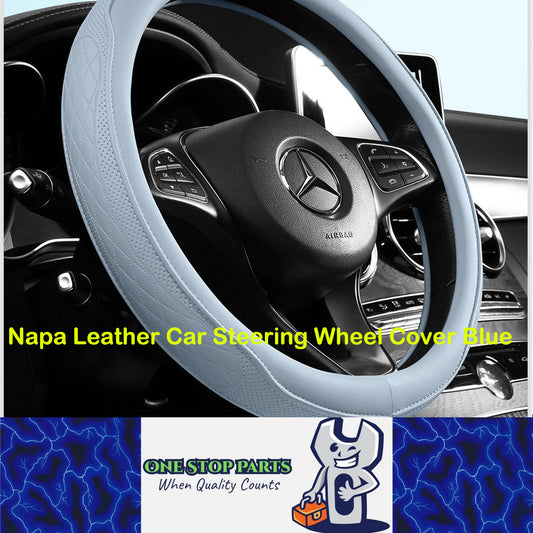 Napa Leather Car Steering Wheel Cover Universal 38cm Non-slip Breathable Blue