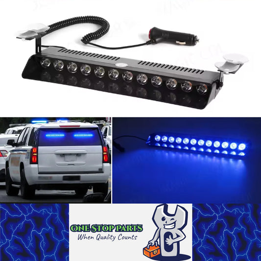 Blue Car Strobe Light Windshield Suction Mount Beacon Lamp Flash Warning Light