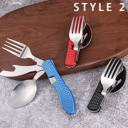 Blue Foldable Multi-Functional Knife Fork Spoon Combo for Camping and Travel