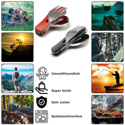 Blue Foldable Multi-Functional Knife Fork Spoon Combo for Camping and Travel