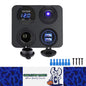 Blue LED 4 in1 12V Switch Panel USB Charger Voltmeter Switch and Power Socket