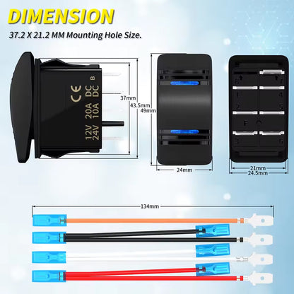 Blue LED Rocker Switch ON/Off/ON Latching DPDT 7 Pin 12-24V Switch Car Marine