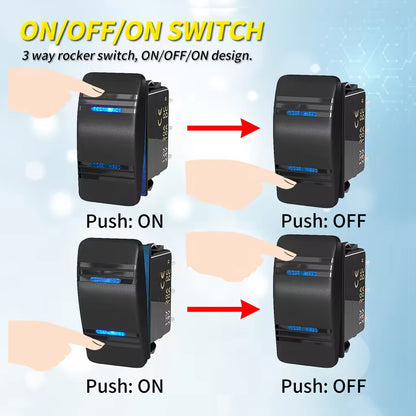 Blue LED Rocker Switch ON/Off/ON Latching DPDT 7 Pin 12-24V Switch Car Marine