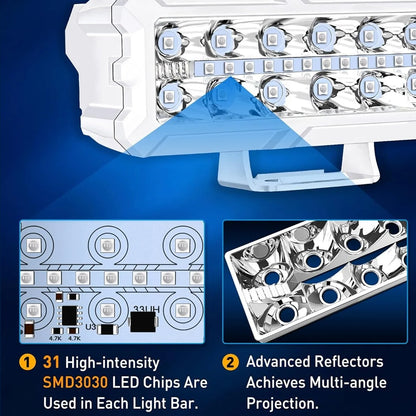 2 x Blue LED Work Lights 50W 155x43mm 12-24V Spot Flood Beam LED Car Boat Light