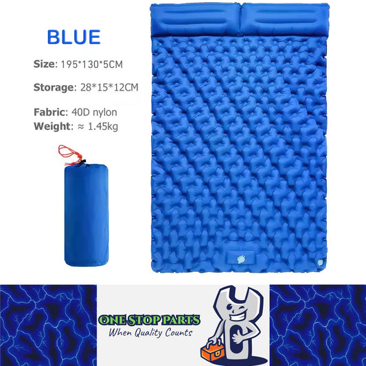 Blue Outdoor DoubIe Inflatable Mattress with Pillow Sleeping Pad Camping Mat