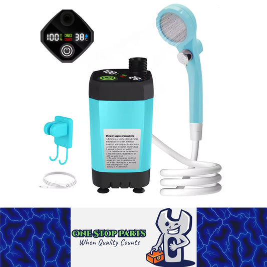 Blue Portable Camping Shower Pump Shower Kit with 6000mAh Battery LED Display