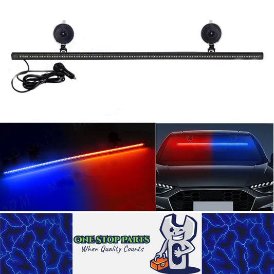 Blue/Red Flexible Car Strobe Light Windshield Suction Mount 83CM Beacon Lamp