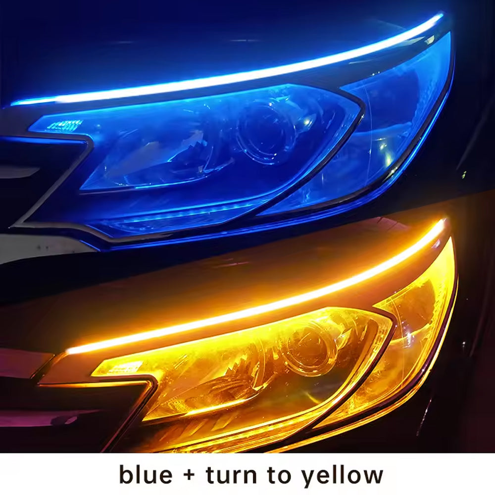 2 x 30cm Car LED DRL Daytime Running Light Flexible Strip Lights Blue to Yellow