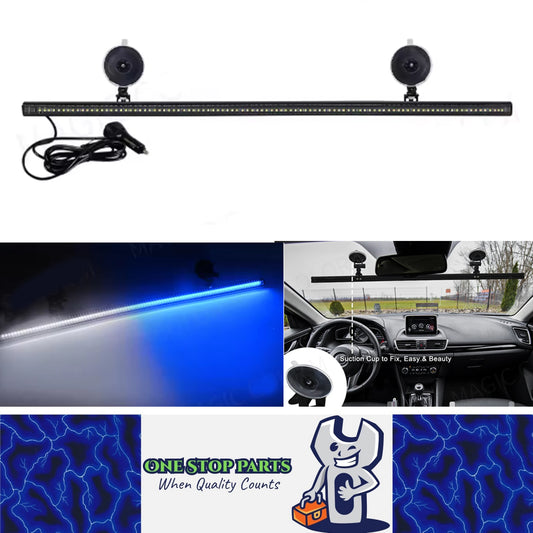 Blue/White Flexible Car Strobe Light Windshield Suction Mount 83CM Beacon Lamp