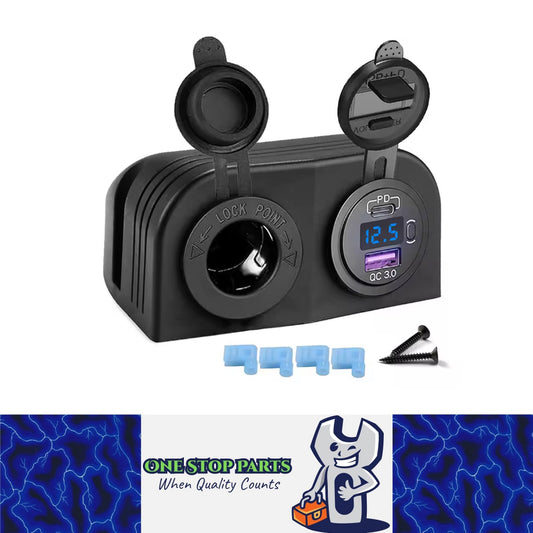 Tent Type Panel QC3.0 & PD USB C Charger & Voltmeter + Cigarette Lighter Socket