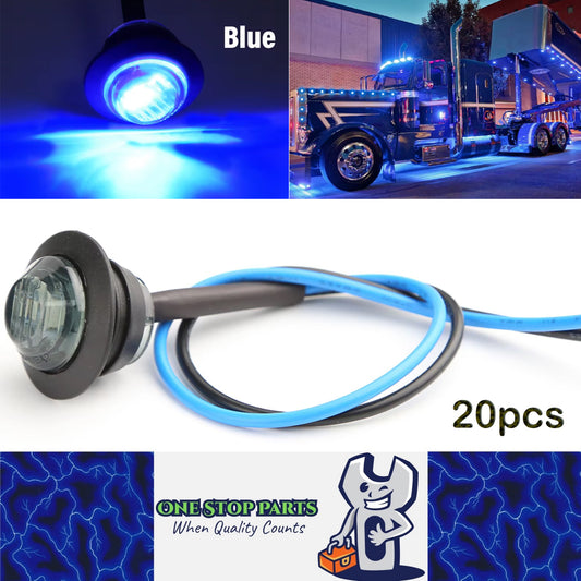 20 x Blue Round LED Side Marker Lamps 1.91CM 3LED 12V LED Signal Indicator Light