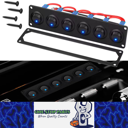 Pre Wired 6 Gang Switch Panel LED Rocker Switch 12V 20A Panel Car Truck Marine