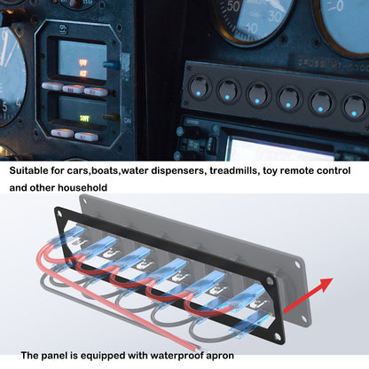 Pre Wired 6 Gang Switch Panel LED Rocker Switch 12V 20A Panel Car Truck Marine