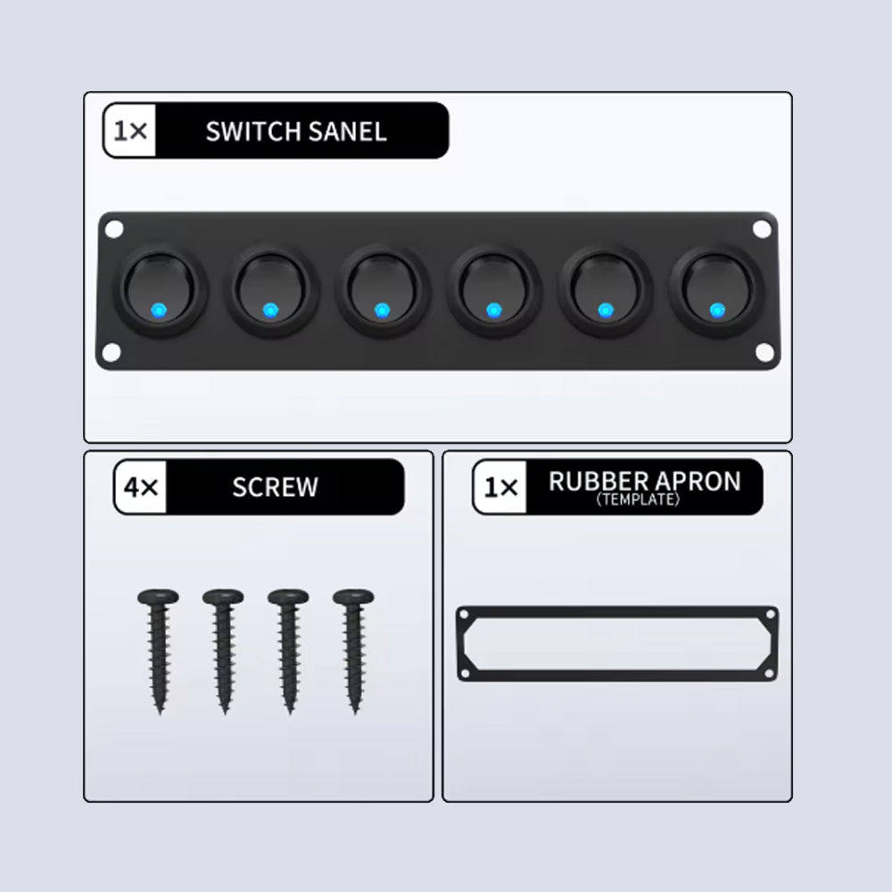 Pre Wired 6 Gang Switch Panel LED Rocker Switch 12V 20A Panel Car Truck Marine