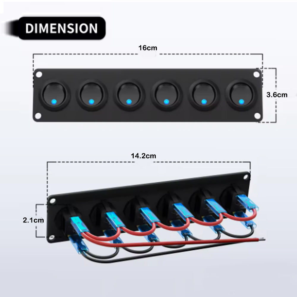Pre Wired 6 Gang Switch Panel LED Rocker Switch 12V 20A Panel Car Truck Marine